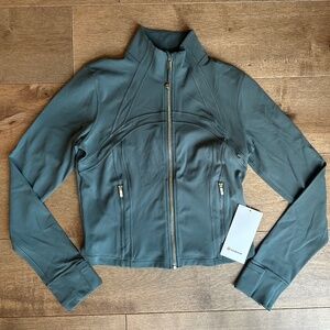 LULULEMON DEFINE CROPPED JACKET NULU DARK FOREST GOLD ZIPPER SZ 12 NEW